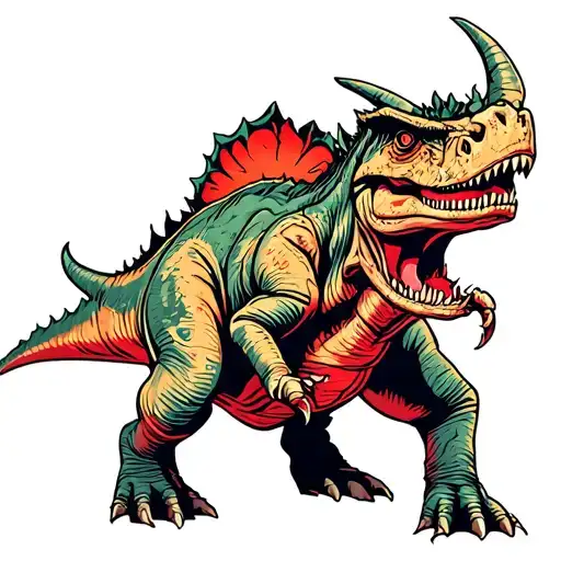 aggressive triceratops ripping through skin tattoo design idea