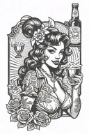 Pin Up Girl with alcohol cup tattoo design idea