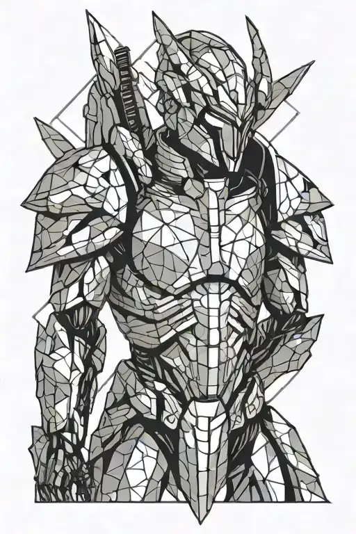 futuristic armored warrior holding a sickle illuminated tattoo design idea