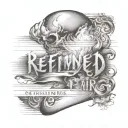 stylized flame with the inscription "Refined by fire October 5, 2024" tattoo design idea