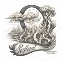 stylized flame with the inscription "Refined by fire October 5, 2024" tattoo design idea