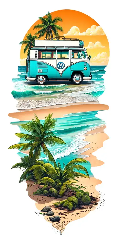 vw camper beach landscape tattoo design idea