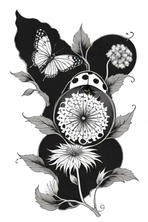 ladybug and dandelion tattoo design idea