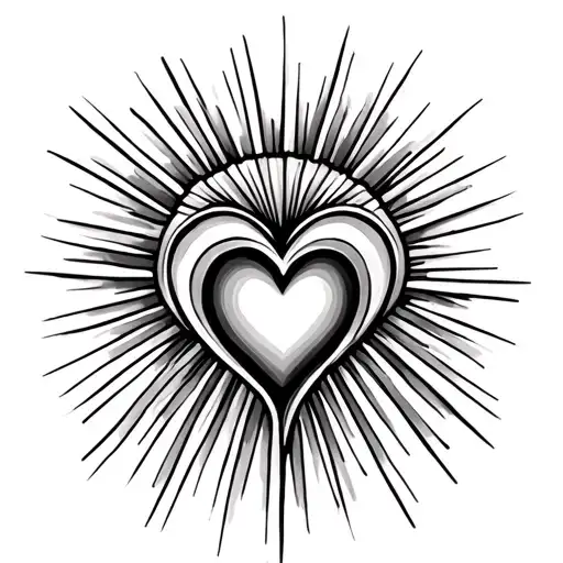 Rainbow + Heart with sun rays tattoo design idea