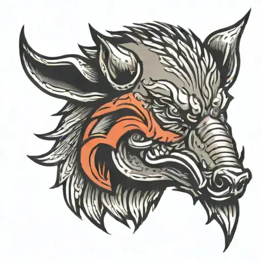boar head armored tattoo design idea