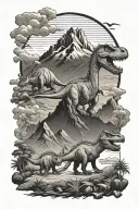 dinosaurs mountains landscapes tattoo design idea