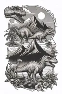 dinosaurs mountains landscapes tattoo design idea