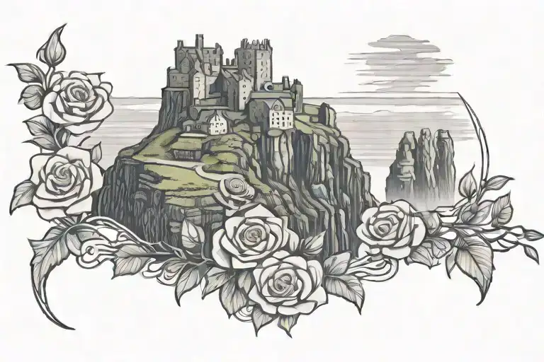 cliffs of moher with roses growing tattoo design idea
