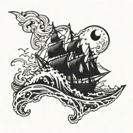 sailing heart ships through broken harbors out on the waves in the night tattoo design idea