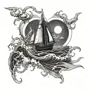sailing heart ships through broken harbors out on the waves in the night tattoo design idea