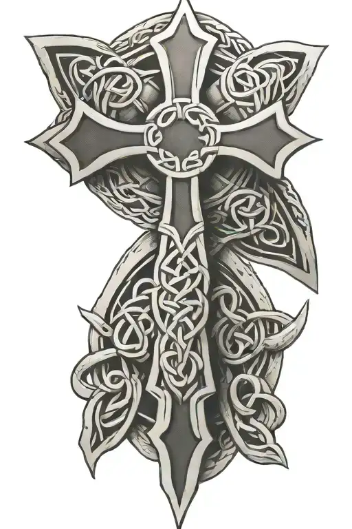 Celtic cross with trinity knot intertwined tattoo design idea
