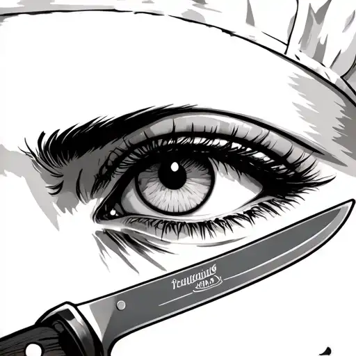 chef knife piercing eyes tattoo design idea
