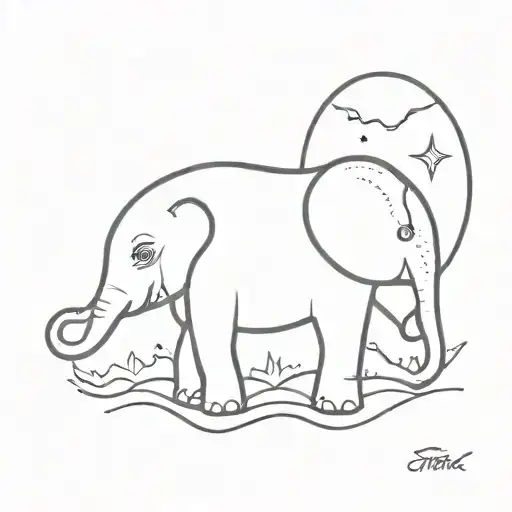 baby elephant and moon rising tattoo design idea