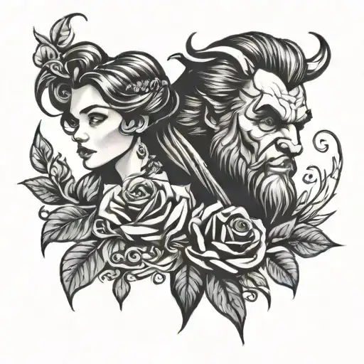 unique beauty and the beast couple tattoo tattoo design idea