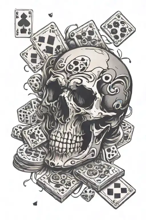 skull dice cards dominos falling against each tattoo design idea