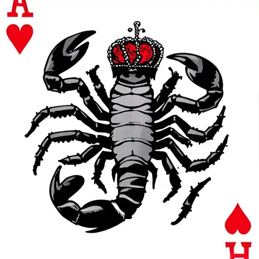 queen of hearts card with a scorpion surrounded tattoo design idea