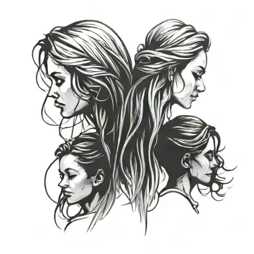 Mother two daughters Small minimalist line tattoo design idea