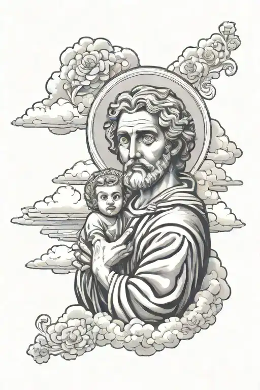 St. Joseph with clouds surrounding tattoo design idea
