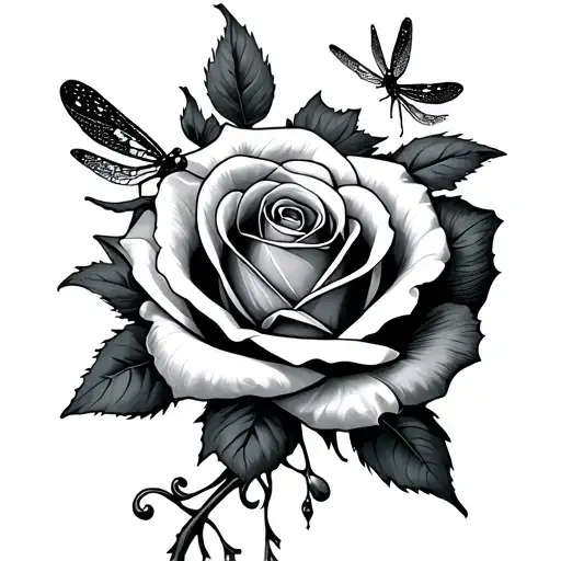 Rose And Dragonfly tattoo design idea