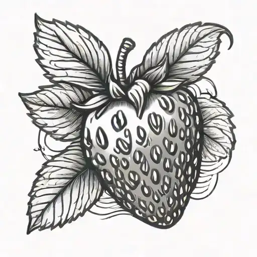  strawberry in the center of a stamp tattoo design idea