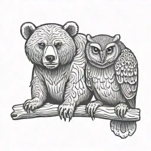 bear and owl sitting together symbolizing tattoo design idea