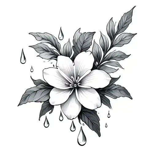 rain drops and jasmin flower tattoo design idea