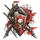 Knight with sword and shield with skull tattoo design idea