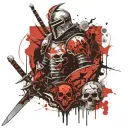 Knight with sword and shield with skull tattoo design idea