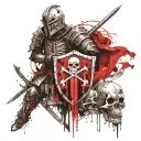 Knight with sword and shield with skull tattoo design idea