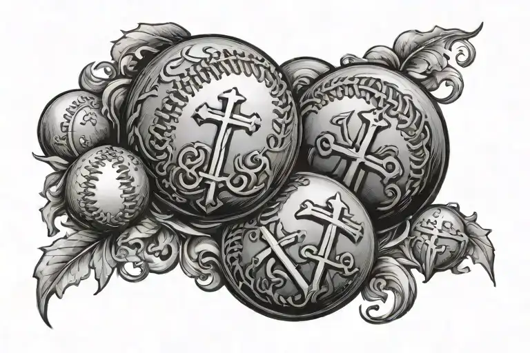 baseballs as hills with crosses on top tattoo design idea