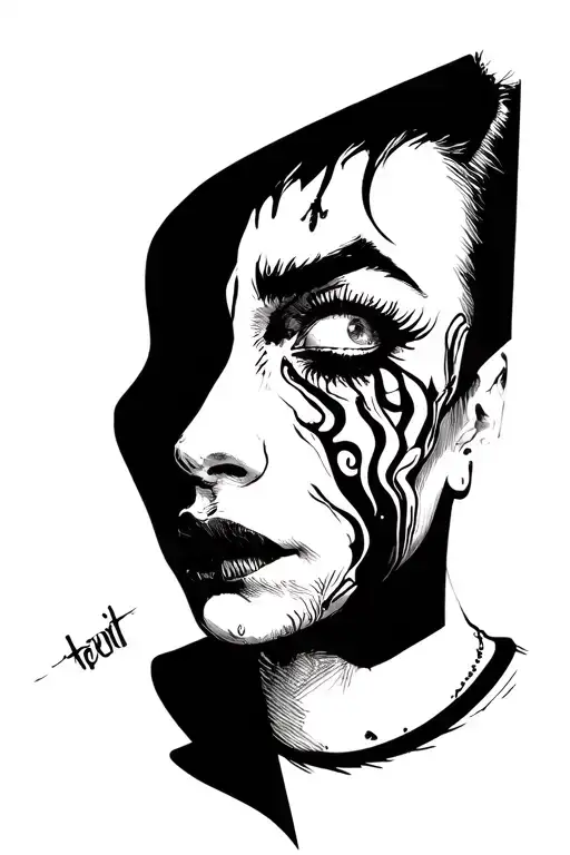 split personality happy sad tattoo design idea