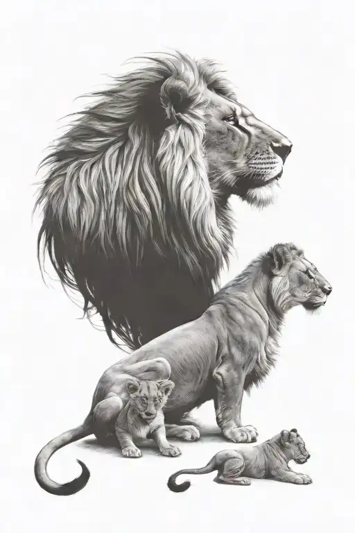 lion and 2 cubs face only tattoo design idea
