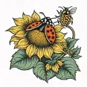 Sunflower ladybug perched tattoo design idea