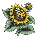 Sunflower ladybug perched tattoo design idea