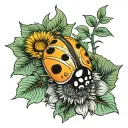 Sunflower ladybug perched tattoo design idea