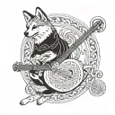 A Shiba inu playing a lyre inspired by Greek mythology tattoo design idea