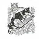 A Shiba inu playing a lyre inspired by Greek mythology tattoo design idea