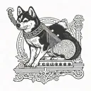 A Shiba inu playing a lyre inspired by Greek mythology tattoo design idea