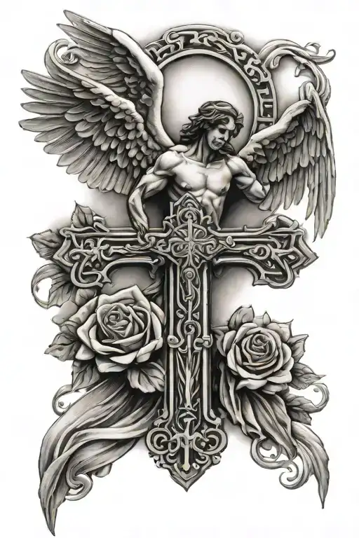 cross and angel dad memorial tattoo tattoo design idea