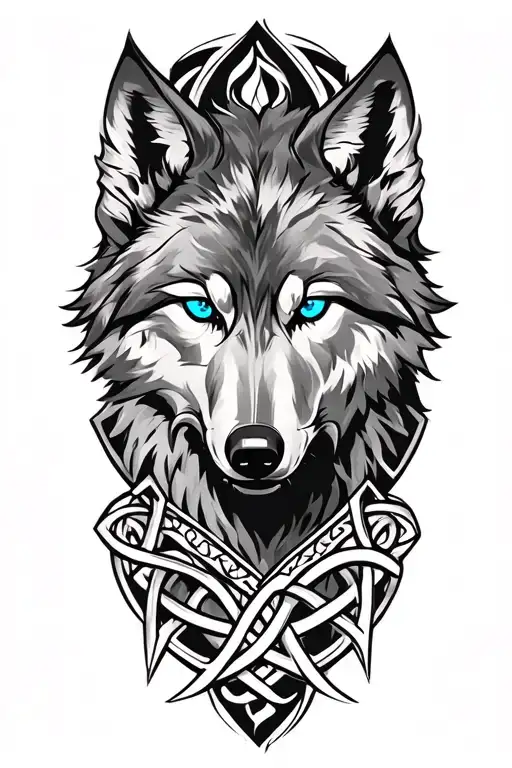 wolf with blue eyes on armor tattoo design featuring Celtic trinity knot  tattoo design idea