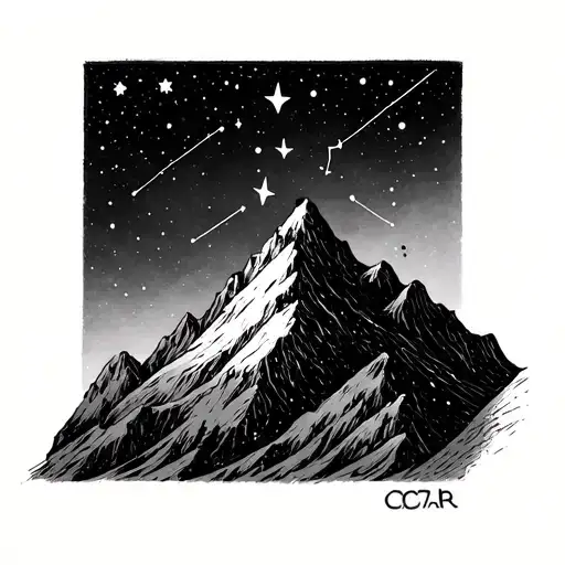 micro tattoo ACOTAR mountain with 3 stars, add aeries. virgo, and gemini constellations  tattoo design idea