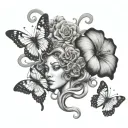 medusa flower butterflies tattoo design idea
