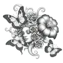 medusa flower butterflies tattoo design idea