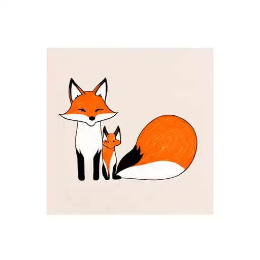 a Family of Foxes mom daughter and little son made by one line tattoo design idea