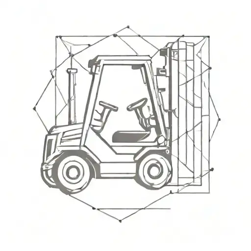 A stylized forklift silhouette surrounded by abstract geometric shapes symbolizing precision and control tattoo design idea