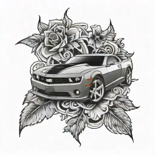 traditional tattoo with a 2010 Camaro ss tattoo design idea