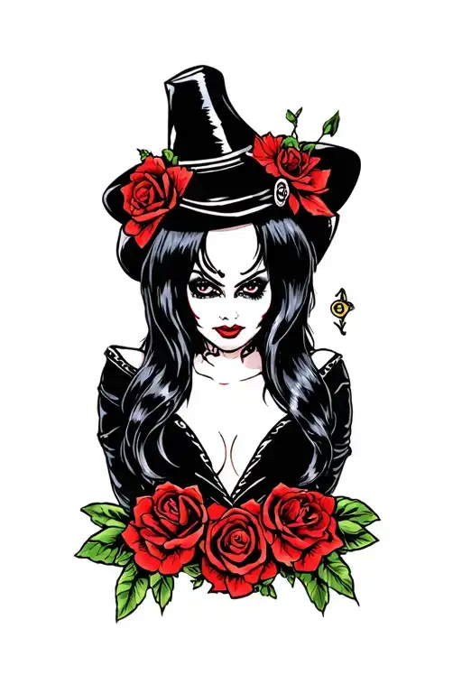 sailor jerry style elvira mistress of the dark tattoo design idea