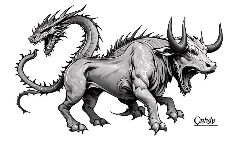 dragon and taurus bull tattoo design idea