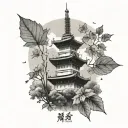 namsan tower with autumn leaf   tattoo design idea