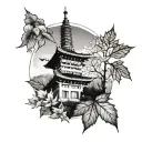 namsan tower with autumn leaf   tattoo design idea